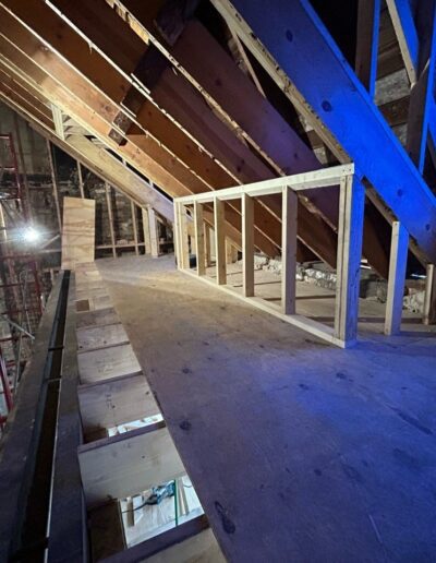 A view of an attic under construction.