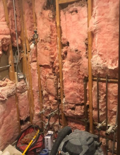 A room with pink insulation.