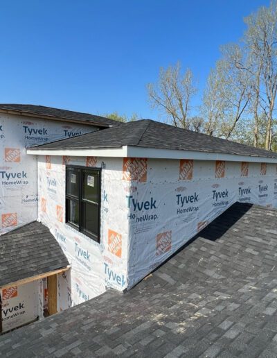 A new roof is being installed on a house.