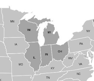 A map of the united states with the states highlighted.