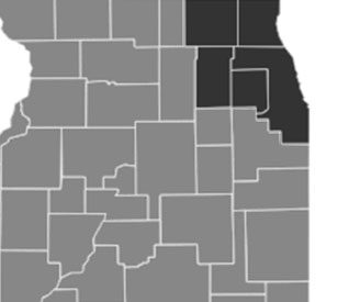 A map of the state of minnesota with black and white areas.